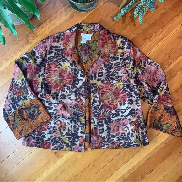 Vintage Jackets & Blazers - Coldwater Creek Cheetah Print Floral Blazer